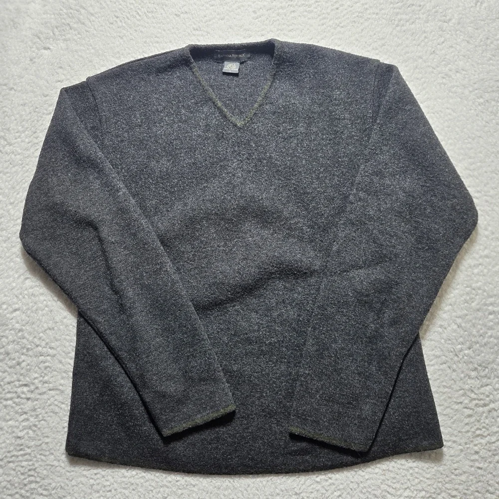 Banana Republic V-Neck Fisherman Wool Sweater Mens‎ Large Made In Hong Kong